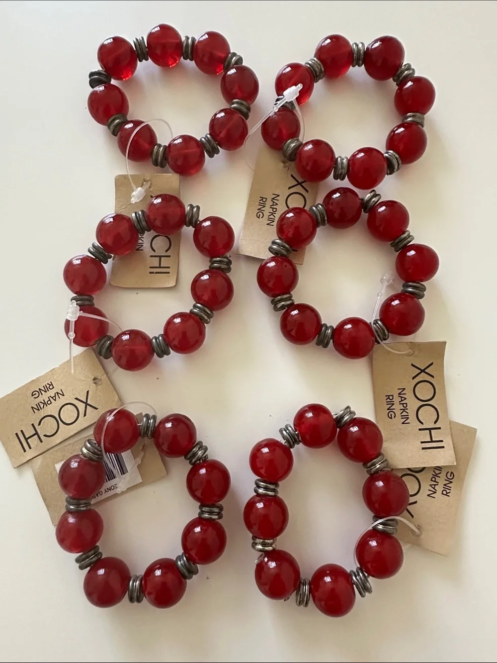 Red Beaded Napkin Rings - Set of 6